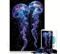 Puzzle 1000 pièces Duo de méduses Lumineuses Jeu d'assemblage précis Activité cérébrale Jeu Amusant pour Passer Le Temps Libre Cadeau Artistique d'anniversaire (50x75cm)