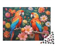 Puzzle 1000 pièces « Duo de perroquets colorés » : Deux aras Rouges avec des Fleurs. Jeu éducatif pour Adultes. Décoration Magnifique. Idéal pour Un Anniversaire Dimensions : 70 x 50 cm
