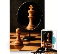 Puzzle 1000 pièces Échecs Pion Roi Reflet,Bordure Fine,Activité intellectuelle relaxante,Jeu de Noël Amusant (38x26cm)