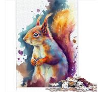 Puzzle 1000 pièces écureuil Aquarelle pour Adultes, Jeu Stimulant en Bois (Taille 75x50cm)