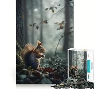 Puzzle 1000 pièces Écureuil dans la forêt brumeuse pour Adolescents, Jeu de réflexion Amusant et décontracté, Cadeau élégant 50x75cm