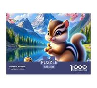 Puzzle 1000 pièces Écureuil et Canard au Lac - Écureuil, Canard et Lac Montagneux, Puzzle Très Difficile, Jeu Anti-Stress & Cadeau 52x38cm
