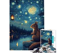 Puzzle 1000 pièces Écureuil sous Un Ciel étoilé Décoration Parfaite pour Un Anniversaire ou Noël Jeu de Construction à Faire soi-même Convient aux Enfants de 14 Ans et Plus (50x75cm)