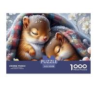 Puzzle 1000 Pièces Écureuils Endormis Adultes Enfants - Deux Écureuils Dodo Couverture Hiver, Jeu Familial Ludique Éducatif Défi 52x38cm