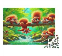 Puzzle 1000 pièces Écureuils Tronc, Cascade et Forêt, Exercice cérébral, Carton Premium, Ados 52x38cm