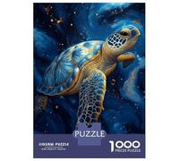 Puzzle 1000 Pièces Elegant Blue and Gold Sea Turtle Puzzle Adulte, Casse-tête, Découpe De Précision, Cadeau Unique pour Anniversaire Et Noël 38x26cm/1000pcs