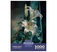 Puzzle 1000 Pièces Elegant White Lilies with Teal Drapery Puzzle pour Adultes Jeu Familial Analyse Et Logique Cadeaux Uniques pour Anniversaire Et Noël 38x26cm/1000pcs