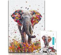 Puzzle 1000 pièces Éléphant Aquarelle pour Adolescents, Anti-Stress, Vacances à la Maison, avec Affiche et fiche de Questions Assorties 50x75cm