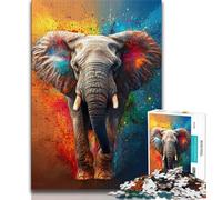 Puzzle 1000 pièces Éléphant Aquarelle pour Adultes et Adolescents, Jouet éducatif et décompressant, Cadeau d'anniversaire, décoration Murale (50x75cm)