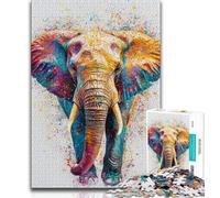 Puzzle 1000 pièces Éléphant Aquarelle pour Adultes, Jeu Stimulant, idéal comme Cadeau pour Toute la Famille 38x26cm