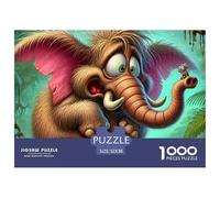 Puzzle 1000 pièces Éléphant Cartoon Souris en Papier Recyclé - Éléphant Fou Monstre Jungle, Cadeau Adulte, Jeu Éducatif Stimulant, Décoration Murale 52x38cm