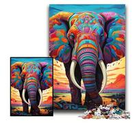 Puzzle 1000 pièces Éléphant d'art coloré Puzzles Difficiles pour Adultes 26x38cm Parfait pour Les Cadeaux d'anniversaire, de Noël et d'halloween