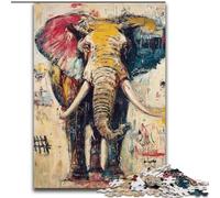 Puzzle 1000 pièces Éléphant de Style Basquiat pour Adultes et Adolescents, Anti-Stress, idéal pour Passer Le Temps à la Maison, avec Affiche et fiche de Questions-réponses Assorties (26x38cm)