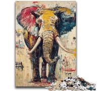 Puzzle 1000 pièces Éléphant de Style Basquiat pour Adultes et Adolescents, pour Un Moment de détente à la Maison Chaque pièce est Unique - Jeu Familial Stimulant et Amusant (50x75cm)