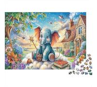 Puzzle 1000 pièces Éléphant Dessin animé 38x26cm Art Print Décoration Moderne Jeu Relaxant Cadeau Voyage Parfait pour Une activité créative