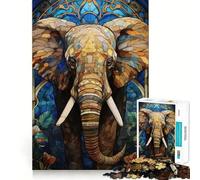Puzzle 1000 pièces Éléphant en vitrail pour Adolescents Jeu de réflexion Simple et Amusant Découpe précise Père Noël Vœux 50x75cm