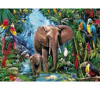 Puzzle 1000 Pièces Elephant Perroquet & Forêt Tropicale 70 x 50 cm - Jeu Educatif pour Adultes et Enfants