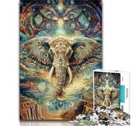Puzzle 1000 pièces éléphant psychédélique pour Adultes et Adolescents, Anti-Stress, avec Affiche et fiche de Questions-réponses Assorties (38x26cm)