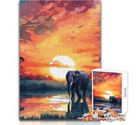 Puzzle 1000 pièces Éléphants Afrique Coucher de Soleil Jouet éducatif Jeu d'analyse et de logique Cadeau Père Noël Secret Dimensions : 38x52cm