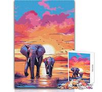 Puzzle 1000 pièces « Éléphants au Coucher du Soleil en Afrique » pour Adolescents:Un Jeu ludique et éducatif, idéal comme Cadeau de Noël ou d'anniversaire Dimensions:50x75cm