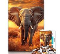 Puzzle 1000 pièces Éléphants au Coucher du Soleil Puzzles pour Adolescents 1000, décoration Murale Cadeaux d'anniversaire et de Noël Uniques Convient pour Et 14 50x75cm