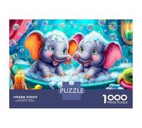 Puzzle 1000 pièces Éléphants - Bébés éléphants se baignant-Jeu éducatif pour Adultes à partir de 12 Ans - Décoration élégante - Niveau de difficulté Stimulant - Idéal pour Un anniversaire-70 x 50 cm