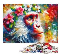 Puzzle 1000 pièces en Acrylique représentant Un Singe majestueux en Fleurs, pour Adultes et Adolescents (75 x 50 cm).