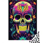 Puzzle 1000 pièces en Bois avec tête de Mort et Graffitis Fluo colorés pour Adultes, idéal pour Halloween, idéal pour s'amuser en Famille et Passer Une soirée Jeux (38 x 26 cm)