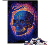 Puzzle 1000 pièces en Bois avec tête de Mort et lumière Noire, Niveau débutant, idéal pour Les Anniversaires et Les fêtes, 50x75cm, idéal pour Une soirée de Jeux en Famille.