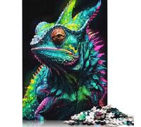 Puzzle 1000 pièces en Bois carré créatif, Portrait de caméléon néon, Jeu éducatif pour Adultes, Jouet de défi, 1000 pièces (75 x 50 cm)