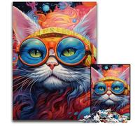 Puzzle 1000 pièces en Bois coloré avec Chat pour Adultes, idéal pour Une soirée de Jeux en Famille, décoration à Faire soi-même, 50x75cm/19,68x29,52 Pouces