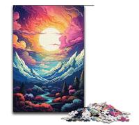 Puzzle 1000 pièces en Bois coloré représentant Un Coucher de Soleil psychédélique pour Enfants décoration d'intérieur 1000 pièces (38 x 26 cm)