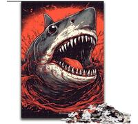 Puzzle 1000 pièces en Bois coloré représentant Un Requin, Un Casse-tête Stimulant pour Les Adolescents, Une soirée de Jeux en Famille Amusante(50x75cm)