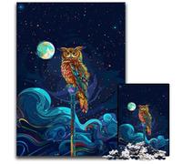 Puzzle 1000 pièces en Bois Magnifique Hibou la Nuit Jeu Familial interactif décoration d'intérieur cassetête Cadeau 1000 pièces (75x50cm)