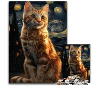 Puzzle 1000 pièces en Bois Motif Chat du Ciel Nocturne, pour Les 14 Ans et Plus, défi éducatif, activités Amusantes à la Maison, Cadeaux d'anniversaire, Cadeaux de Voyage, 50x75cm