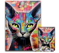 Puzzle 1000 pièces en Bois Motif Chat sans Poils et Graffitis pour Adultes. Un Casse-tête Stimulant à Faire soi-même, idéal pour Un Jeu Familial ou Un Cadeau décoratif. 50x75cm / 19,68x29,52 Pouces.