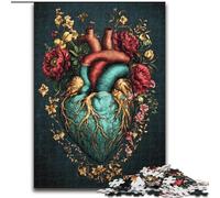 Puzzle 1000 pièces en Bois Motif cœur Floral, idéal pour Une Interaction familiale et Un Cadeau Amusant, Design Abstrait Vibrant, 26x38cm