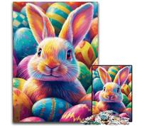Puzzle 1000 pièces en Bois Motif Lapin de Pâques, idéal pour la décoration de la Maison, idéal pour Les soirées Jeux 50x75cm