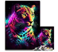 Puzzle 1000 pièces en Bois Motif léopard néon pour Adultes, pour Les Adolescents, Les Couples et Les Amis, pour Les Anniversaires et Noël, 50x75cm