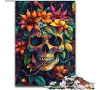 Puzzle 1000 pièces en Bois Motif tête de Mort et Fleurs pour Adultes, Jeu interactif Familial, Jeu éducatif (Taille 50x75cm)