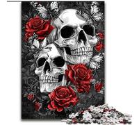 Puzzle 1000 pièces en Bois Motif tête de Mort et Rose, idéal pour Une Interaction familiale et Un Cadeau Amusant, Design Abstrait et Vibrant, 26x38cm