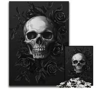 Puzzle 1000 pièces en Bois Motif tête de Mort Noire, Jouet éducatif et décompressant, idéal pour Les Adultes et Les Adolescents, 50x75cm