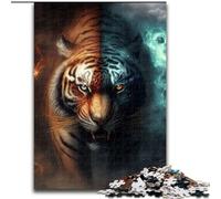 Puzzle 1000 pièces en Bois, Motif Tigre de Feu, Jeu interactif Familial, pour Les 14 Ans et Plus, 1000 pièces(50x75cm)