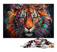 Puzzle 1000 pièces en Bois Motif Tigre mécanique psychédélique coloré pour Adultes décoration familiale 1000 pièces (75 x 50 cm)