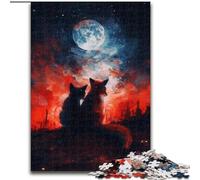 Puzzle 1000 pièces en Bois pour Adultes, Motif « Deux Renards la Nuit », Taille 50x75cm, idéal pour Les Amoureux, idéal pour Noël, Le Nouvel an ou la Saint-Valentin.