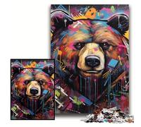 Puzzle 1000 pièces en Bois pour Adultes, Motif Ours Brun, Graffiti, 50x75cm, décoration d'intérieur, Jeu de réflexion