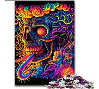 Puzzle 1000 pièces en Bois pour Adultes, Motif tête de Mort psychédélique, Taille 50x75cm, idéal pour Les Amoureux, idéal pour Noël, Le Nouvel an ou la Saint-Valentin.