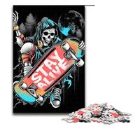Puzzle 1000 pièces en Bois pour Adultes Motif tête de Mort Skateboard Jeu Familial 75 x 50 cm