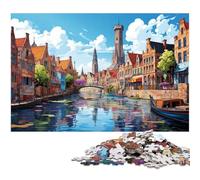 Puzzle 1000 pièces en Bois représentant Bruges Illustration Couleur pour Adultes décoration Murale 1000 pièces (75 x 50 cm)