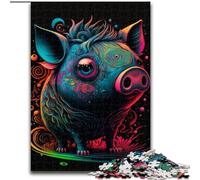 Puzzle 1000 pièces en Bois représentant des cochons, idéal pour Les Anniversaires, Les fêtes et la décoration intérieure(50x75cm)